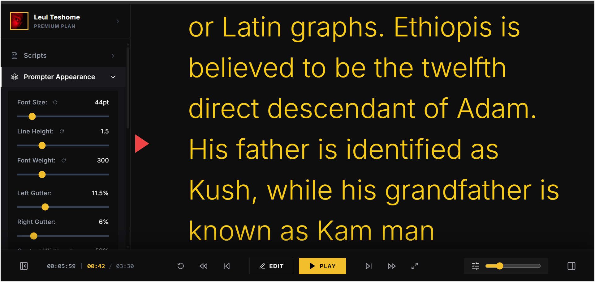 Online Prompter Appearance Settings UI